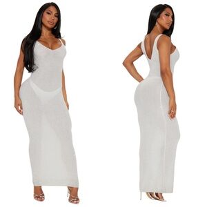NWT Fashion Nova Silver White Rhinestone Shining Loud Maxi Tank Dress Medium M